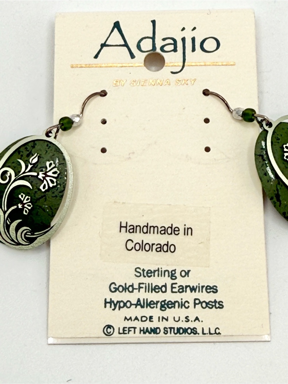 Adajio Earrings Light Pine Oval Moss Art Nouveau Flower Filigree Handmade - Picture 3 of 6